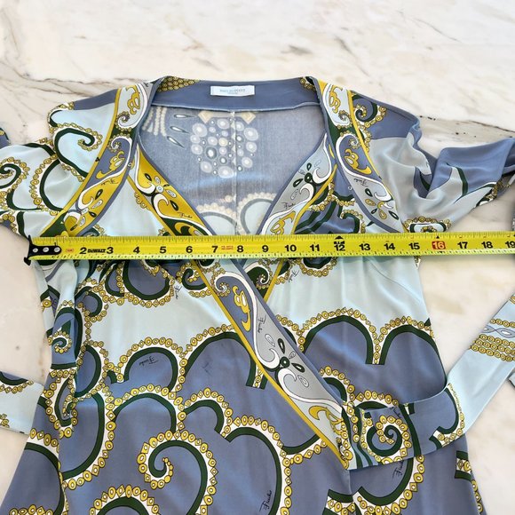 EMILIO PUCCI BLUE GRAY PRINT WRAP DRESS SIZE MODEL 66RH11 IT 42 / US 8 NWOTS! - Picture 6 of 13